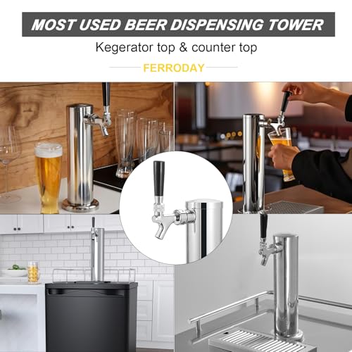 Ferroday Single Beer Tap Beer Tower, Beer Tower dispenser Stainless Steel Tower Kegerator Parts Kit with All Stainless Steel Keg Tap Beer Faucet, Preassembled Line Keg Tower, 3" Kegerator Tower Column - size: Single Tap-Stainless Steel Faucet