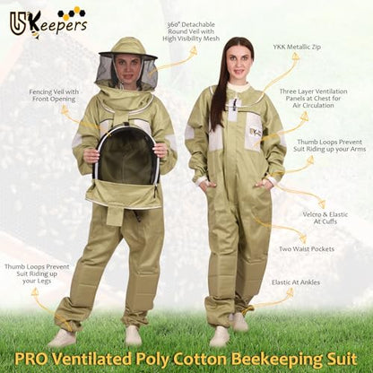 Ultra-Ventilated Polycotton Beekeeping Suit for Men & Women with Gloves & Two Beekeeping Veils-Professional & Beginner Apiarist Suit. (Olive,3XL) - color: Olive, size: 3X-Large
