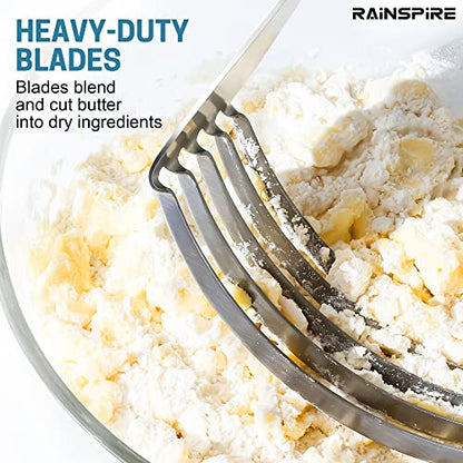 Rainspire XL Pastry Cutter For Baking, Heavy Duty Pastry Blender Stainless Steel, Thick Sharp Blades Dough Blender, Dough Cutter Butter Cutter Pastry for Easy Mixing, Dishwasher Safe (Black) - color: Black