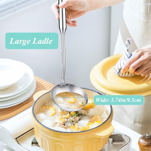 Soup Ladle and Slotted Spoon Set of 2, Metal 316 Stainless Steel Kitchen Ladles Food Strainer, Large Cooking Ladel and Fryer Scoop Kitchen Utensil Set for Stirring Serving Draining Frying - style: 2PCS