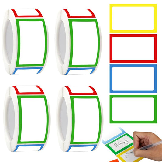 1000Pcs Adhesive Name Tag Labels Stickers, BetterJonny 25 x 45mm Colored Blank Name Tag Category Tags Category Tag Stickers with Strong Adhesion for Office School and Home(4 Colors) - size: 4 Rolls-1000Pcs