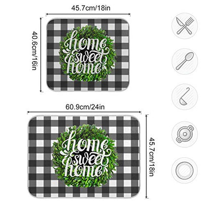 KCMicro Boxwood Dish Drying Mat - 18x24 inch Buffalo Plaid Check Drainer Pad for Kitchen Counter - color: Wreath, size: 18x24in