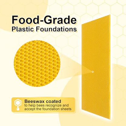 Honey Lake 10-Pack Medium Beehive Foundation Sheets for Langstroth Frames, Beeswax Coated Food-Grade Plastic, Honeycomb Pattern Beekeeping Foundation (Yellow) - color: 10-Medium-Yellow