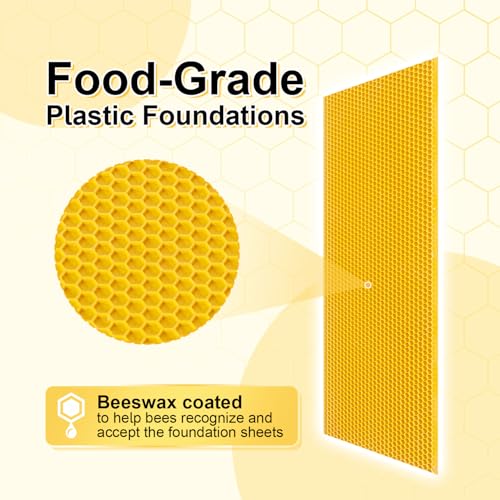 Honey Lake 20-Pack Medium Beehive Foundation Sheets for Langstroth Frames, Beeswax Coated Food-Grade Plastic, Honeycomb Pattern Beekeeping Foundation (Yellow) - color: 20-Medium-Yellow
