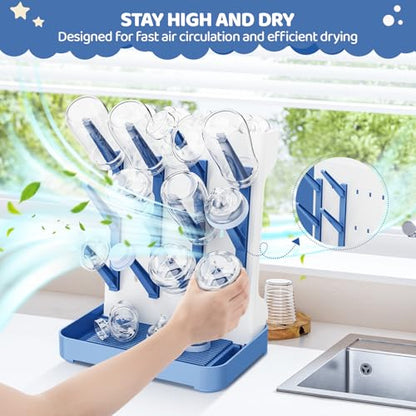 Dayacoco Baby Bottle Drying Rack, Space Saving Vertical Bottles Dryer Holder, Standing Bottle Drying Rack for Countertop Kitchen Organize Bottles, Brushes, Baby Accessories (Blue) - color: Blue