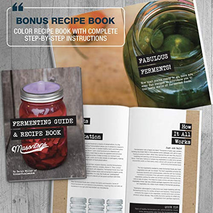 Masontops Complete Mason Jar Fermentation Kit - Pickle Kit, Sauerkraut Making Kit Kimchi Container - Fermentation Airlock Lids Wide Mouth Mason Jars - size: Wide Mouth