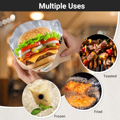 EUSOAR Disposable Food Storage Bags, 100pcs 6.3"x10.3"x1.6" Kraft Paper Bakery Bag, Lunch Bag, Aluminum Foil Greaseproof Burger BBQ Cookie Bags - color: Kraft Brown, size: 6.3x10.3x1.6 Inch