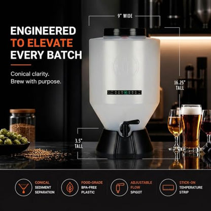 Conical Fermenting System - NO AIRLOCK OR Siphon Required - Made of BPA Free Food Grade Plastic that imparts Zero unwanted Flavors into Your Brew!
