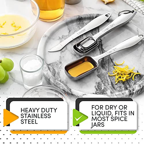 Spring Chef Stainless Steel Measuring Spoons Set of 6 with Leveler, Rectangular Metal Teaspoon & Tablespoon Measuring Spoons for Dry & Liquid Ingredients - Nesting Kitchen Gadgets For Baking & Cooking - style: Spoons - Set of 6