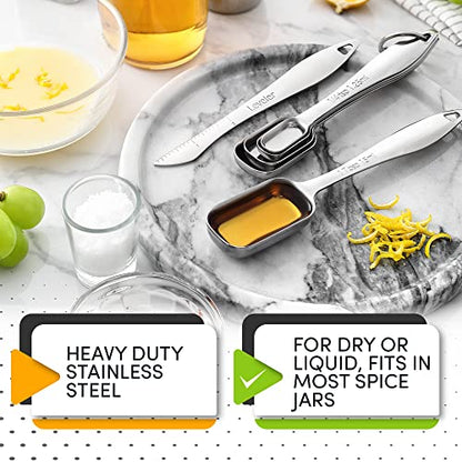 Spring Chef Stainless Steel Measuring Spoons Set of 6 with Leveler, Rectangular Metal Teaspoon & Tablespoon Measuring Spoons for Dry & Liquid Ingredients - Nesting Kitchen Gadgets For Baking & Cooking - style: Spoons - Set of 6