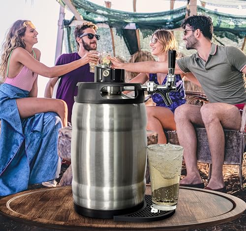 Gloria Rose 7L (1.8 Gal) Mini Keg, Pressurized Keg for Drinks, with Tap System, Co2 Regulated, Stainless Steel - size: 7L Silver