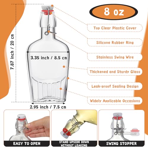 Jinei 12 Pcs Whisky Glass Flask Swing Top Glass Bottles Vanilla Extract Bottles Men Liquor Flask for Homemade Vanilla Extract, Lemoncello, Kombucha, Water Kefirm Apply Christmas Wedding Gifts (8 Oz) - size: 8 Ounces