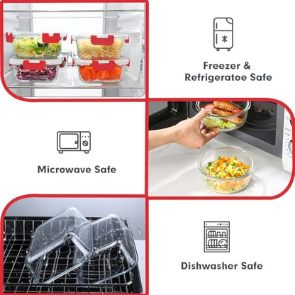 VERONES 30 Pieces Glass Meal Prep Containers Set, Stackable Glass Food Storage Containers with Lids-Airtight Lunch Containers，for Microwave, Oven, Freezer & Dishwasher,Red - color: Red-30