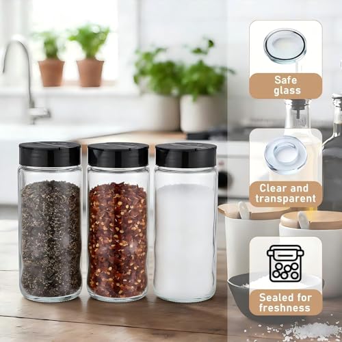 3 Pack 16 oz Glass Spice Jars with Shaker Tops Lids Large Spice Bottle with Lids for Kitchen, Herbs, Sugar, Pantry Herb Salt Pepper Storage (Round)
