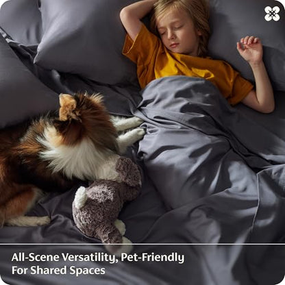 Bedsure Cooling Sheets for Full Size Bed, Viscose Derived from Bamboo, Deep Pocket up to 16", Breathable Soft Bed Sheets & Pillowcases, Dark Grey | Cooling Sheets for Hot Sleepers, Breathable & Silky Soft, 16" Deep Pocket, Hotel Luxury Bedding, Dark Grey