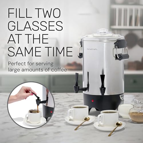 HomeCraft 45-Cup Coffee Urn and Hot Beverage Dispenser with Double Dripless Faucet, Quick-Brewing, Stainless Steel - style: 45 Cup Double Spigot