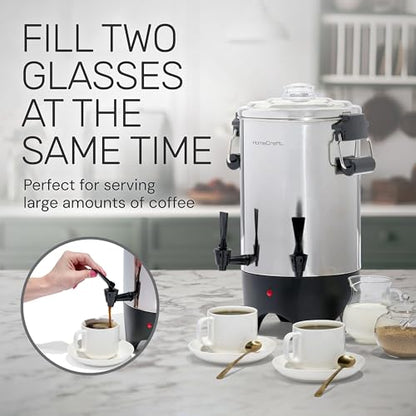 HomeCraft 45-Cup Coffee Urn and Hot Beverage Dispenser with Double Dripless Faucet, Quick-Brewing, Stainless Steel - style: 45 Cup Double Spigot