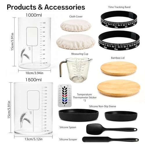 2 Pack Pro Sourdough Starter Jar Kit, 50oz & 34oz Wide Mouth | Large Glass Jars with Lid, Multi-Capacity Dough Storage, For Different Dough Volumes, Sourdough Bread Baking Supplies