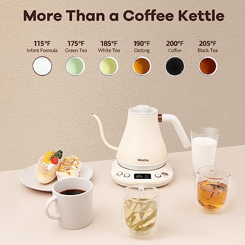 Mecity Electric Gooseneck Kettle With Keep Warm Function & LCD Display Automatic Shut Off Coffee Kettle Temperature Control Pour Over Kettle 1200 Watt, 0.8L, 120V, Off White - color: Milk White
