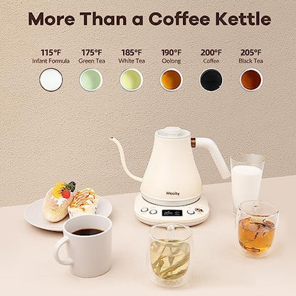 Mecity Electric Gooseneck Kettle With Keep Warm Function & LCD Display Automatic Shut Off Coffee Kettle Temperature Control Pour Over Kettle 1200 Watt, 0.8L, 120V, Off White - color: Milk White