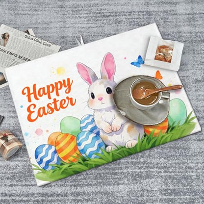 Easter Bunny Dish Drying Mat, for Kitchen Counter Microfiber Absorbent Easter Eggs Dish Draining Reusable Washable Extra Large 18"x24" - color: easter