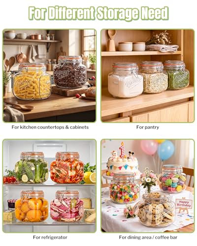 Half Gallon Mason Jar with Airtight Lid - Leakproof 64 Oz Wide Mouth Mason Jar for Sourdough Starter, Pickling, Flour Sugar Cookie Candy Storage, Pantry Organization and Kitchen Storage, 2 Pack