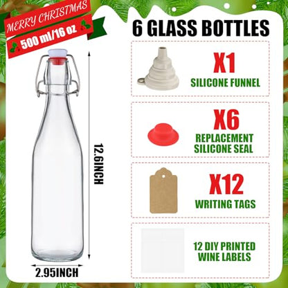 Sieral 6 Set Coquito Bottles 16 oz Christmas Swing Top Glass Bottles Flip Top Brewing Bottle for Vanilla Extract Homemade with Christmas DIY Label Stickers Home Brewing Coquito Beverages Liqueur - color: Christmas DIY