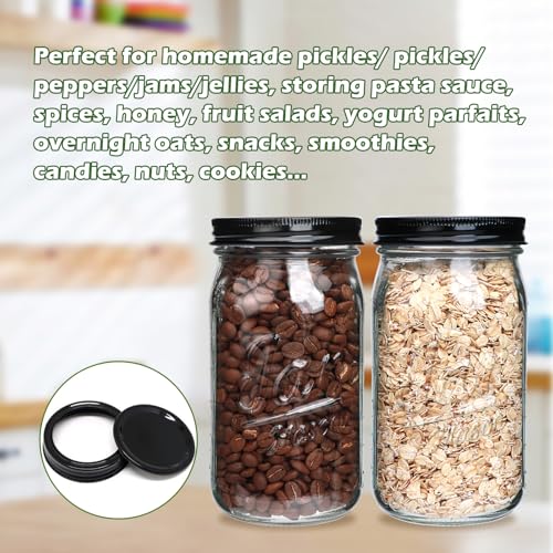 QAPPDA Wide Mouth Mason Jars 32 oz 12 Pack, Canning Jar Large Glass Jars with Two Pieces Lids for Pickling, Storage Food, Meal Prep, Jams, and Spices - size: 32oz - Jar Split