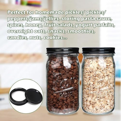 QAPPDA Wide Mouth Mason Jars 32 oz 12 Pack, Canning Jar Large Glass Jars with Two Pieces Lids for Pickling, Storage Food, Meal Prep, Jams, and Spices - size: 32oz - Jar Split