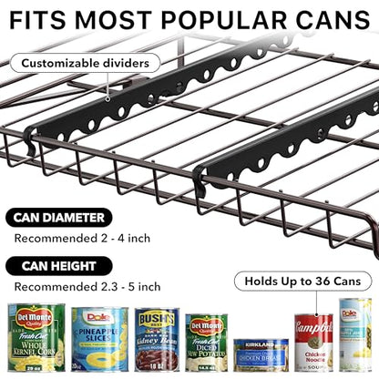 Simple Houseware Stackable Can Organizer Rack for Pantry/Cabinet – 11.5" D x 17" W x 13.75" H, Holds 36 Cans, 3-Tier Can Food Storage Dispenser, Bronze - color: Bronze