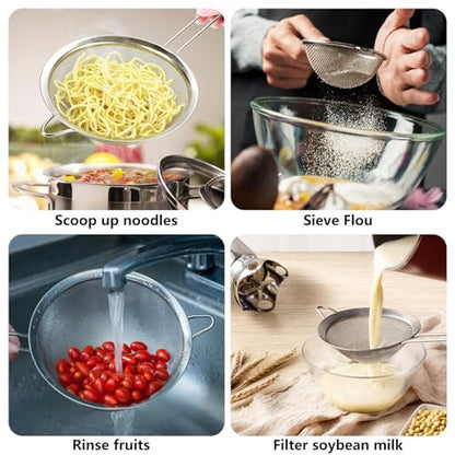 6 Pcs Mesh Strainers, Stainless Steel Strainer Set Fine Mesh Sieve for Kitchen Sifting Flour, Tea, Cooking, Juice