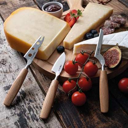BOSKA Cheese Knife Set Amigo Small - Set of 5 Small Knives for All Cheese Types - Ergonomic Beech Wood Handle - Stainless Steel - Non-stick Thanks to BSF Treatment - style: 3-Piece Stainless steel Knife Set