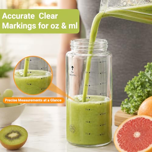 20oz Reusable Glass Juice Bottles with Lids, Wide Mouth, BPA-Free | Leak-Proof Clear Water Bottle for Juicing, Smoothie, Meal Prep | Capacity Markings, Brush Included, Dishwasher Safe | 4pcs - color: Clear-4 Pack, size: 20 Ounces