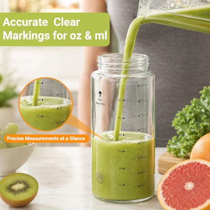 20oz Reusable Glass Juice Bottles with Lids, Wide Mouth, BPA-Free | Leak-Proof Clear Water Bottle for Juicing, Smoothie, Meal Prep | Capacity Markings, Brush Included, Dishwasher Safe | 4pcs - color: Clear-4 Pack, size: 20 Ounces