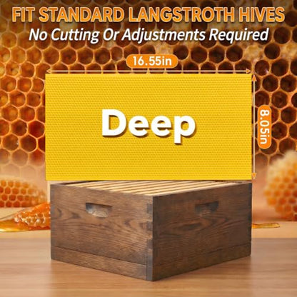60pcs Natural Beeswax Coated Deep Foundation Sheets, Beeswax Sheets, Beeswax Coated Deep Foundation, Bee Foundation Sheets for Beehive Frames, Beeswax Foundation Sheets for Candle Making