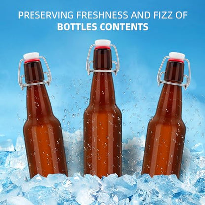 2Pcs Amber Beer Bottles with Flip Caps, 12oz Glass Bottle with Swinging Top for Airtight Lids, Home Brewing and Fermentation Kombucha, Vanilla Extract, Beverage, Water, Kefir