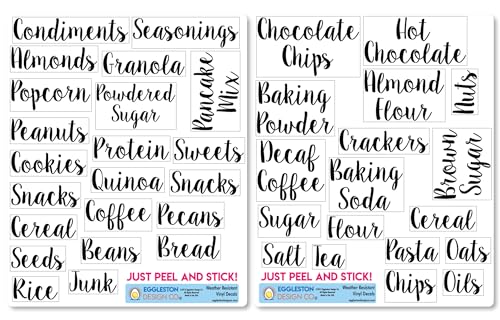 Kitchen Pantry Organization Label Decal Stickers for Jars, Containers, and Canisters Flour, Coffee, Sugar, Tea 40 Pack