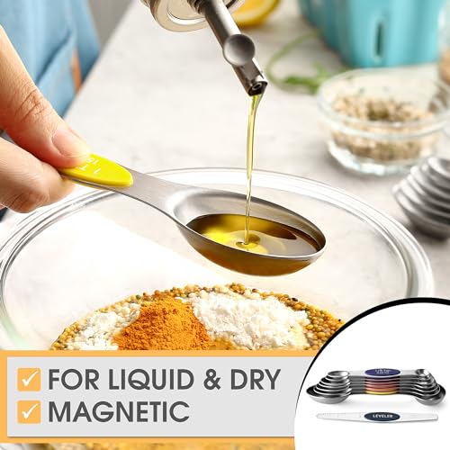 Spring Chef Stainless Steel Magnetic Measuring Spoons Set of 8 with Leveler, Nesting Teaspoon & Tablespoon Measuring Spoons, Kitchen Gadgets for Baking & Cooking, Fits in Spice Jars - Mountain Sunrise - color: Mountain Sunrise, size: 1-Pack