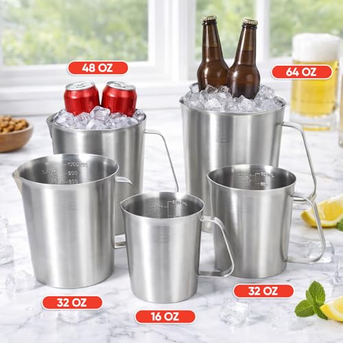 Newness Stainless Steel Measuring Cup, Metal Measuring Cup with Handle (Upgraded, 3 Marking Including Cup/ML/Ounce Scale), 16 Ounces (0.5 Liter, 2 Cup) - size: 16 OZ (2 Cup, 500 ML)