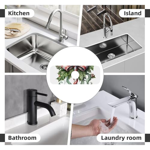 Kitchen Sink Faucet Mat Splash Guard, Christmas Candy Cane Holly Berries Super Absorbent Drying Mat, Non-Slip Drain Pad for Bathroom Counter - color: Candy Cane Holly Berries