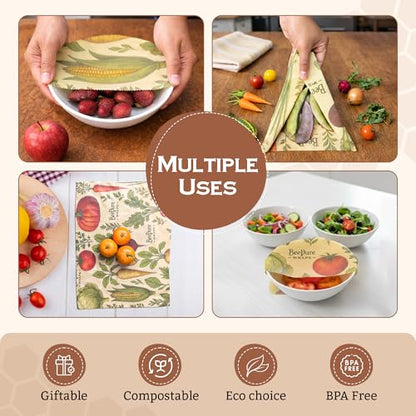 Reusable Beeswax Food Wrap Roll – Bees & Veggies (15”×80”)
