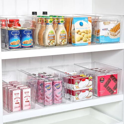 Vtopmart 6 Pack Clear Plastic Storage Bins, Pantry Organizer Containers with Handle for Refrigerator, Fridge, Cabinet, Kitchen, Countertops, Cupboard, Home Organization and Storage, XL - size: XL(13"×7.4"×7")
