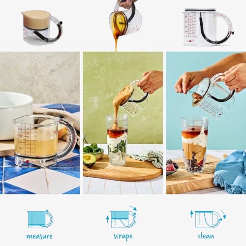 Dreamfarm Big Upcup All-in-1 Adjustable Measuring Cup - 2 Cup | Measures dry and liquid ingredients and scrapes itself clean, easy-to-read metric and imperial measurements, microwave safe - size: Big Upcup - 2 Cups