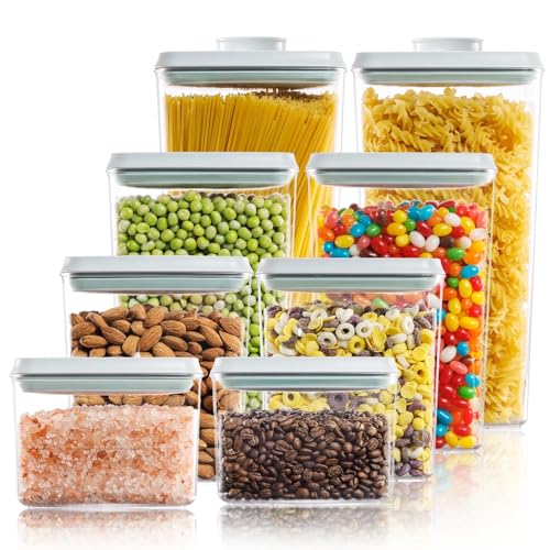 8 Pack Airtight Food Storage Containers with Lids, Pop Top Pantry Organizer Set, BPA-Free Clear Stackable Kitchen Containers with Measurement Marks for Cereal, Flour, Sugar, Pasta, Snacks - color: 8 Pcs Set