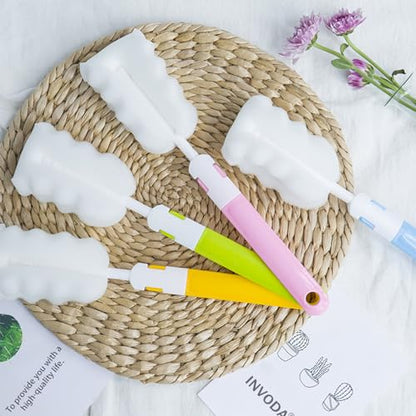 INVODA Cleaning Brush Set, 8PCS Portable Bottle & Nipple Brushes Sponge Material, Soft & Fluffy Texture, Comfortable Grip, Hanging Holes, BPA Free, Ideal for Baby Bottles & Cups - color: Brush+4 Nipple Brush