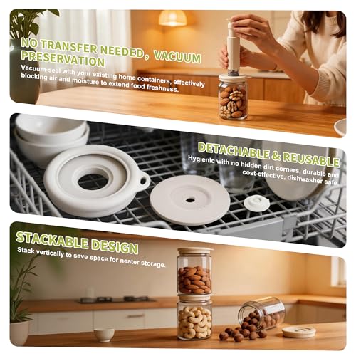 Mason Jar Vacuum Sealer Kit – Manual Sealer with 6 Reusable Silicone Lids for Wide & Regular Mouth Jars | Perfect for Juices, Smoothies & Keeping Food Fresh