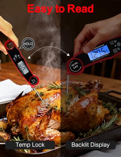 Meat Thermometer Digital, Instant Read Food Thermometer for Cooking Grill BBQ Fryer, Waterproof & Backlit Display Digital Meat Thermometer - Kitchen Gadgets, Turkey Thermometer