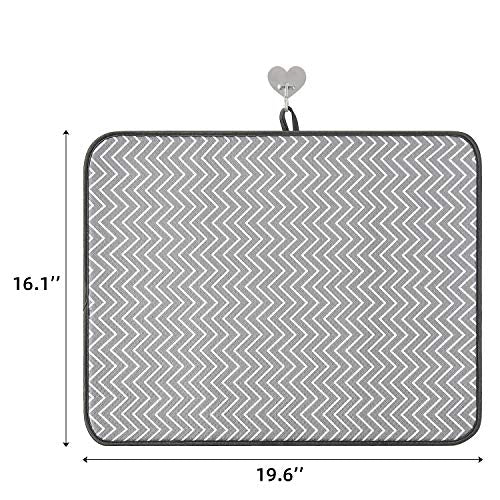 SUBEKYU Dish Drying Mat for Kitchen Counter, Microfiber Absorbent Dishes Drainer/Rack Pads under Sink, 19.6 by 16.1 inches, Set of 2, Grey, Ripple - color: Ripple 2P 19.6*16.1