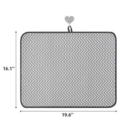 SUBEKYU Dish Drying Mat for Kitchen Counter, Microfiber Absorbent Dishes Drainer/Rack Pads under Sink, 19.6 by 16.1 inches, Set of 2, Grey, Ripple - color: Ripple 2P 19.6*16.1