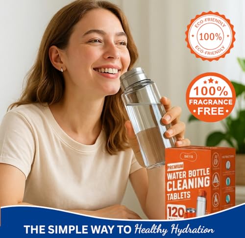 Skyis Water Bottle Cleaning Tablets 120 Pack, Up to 2 Years Supply, No Scrub Bottle Cleaner for Stainless Steel, Tumbler, Hydration Bladder, Coffee Mug, Removes Odor & Stains